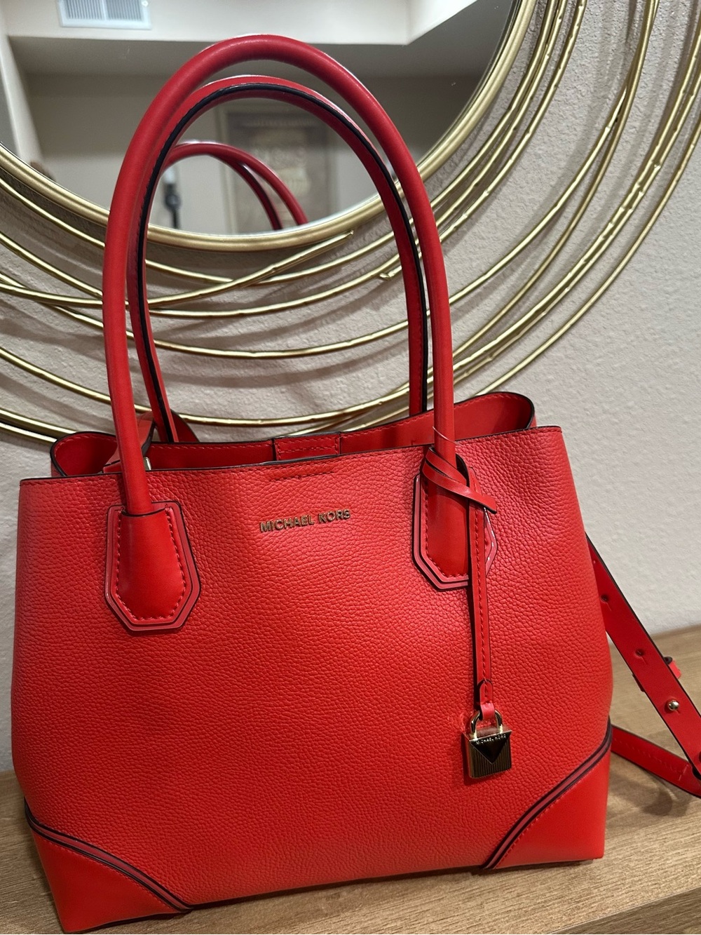 Michael Kors Red Pebbled Leather Satchel with Gold Hardware Excellent Condition